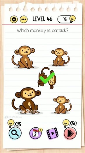Brain Test Level 46 Which monkey is carsick