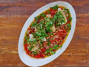 Olive Oil Poached Cod with Tomato Sauce, Pine Nuts and Herbs