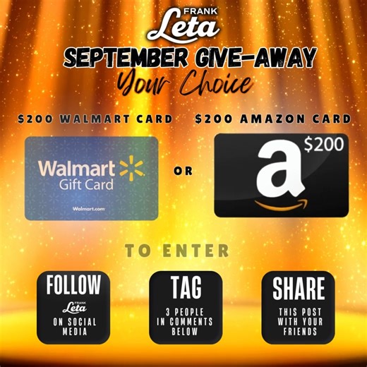 Be sure you get entered into our September Giveaway from Frank Leta! Follow the instructions below to enter for a chance to win your choice between a $200 Amazon Gift Card or a $200 Walmart Gift Card. To Enter: 1 - Like/Follow your local Frank Leta Facebook page 2 - Tag 3 people in the comments below 3 - SHARE this post to your page. Good luck! | Frank Leta Acura