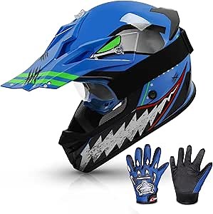 TCMT Youth Dirt Bike Helmet DOT Certified - Kids Full Face Motocross ATV Helmet with Goggles, Gloves and Helmet Bag for Off-Road, BMX, MX, Street Riding