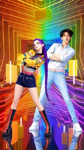 Rumi & Jinu | Rainbow Neon Runway Dance | K Pop Demon Hunters | PDCNT Studio