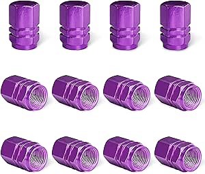 Ziciner 12 PCS Car Tire Valve Stem Caps, Aluminum Alloy Wheel Valve Covers with Rubber O-Ring, Corrosion Resistant Leak-Proof Tire Air Cap Set, Universal for SUV, Truck, Motorcycle, Bike (Purple)