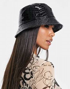 ASOS DESIGN vinyl croc fisherman bucket hat in black | ASOS