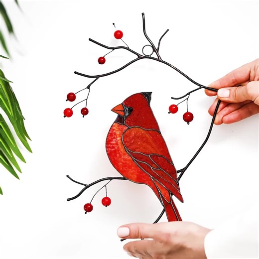 Christmas Red Cardinal Stained Glass Wall Hanging Winter Home Decoration Christmas Glass Bird Ornament Holiday Housewarming Gift for Couple - Etsy