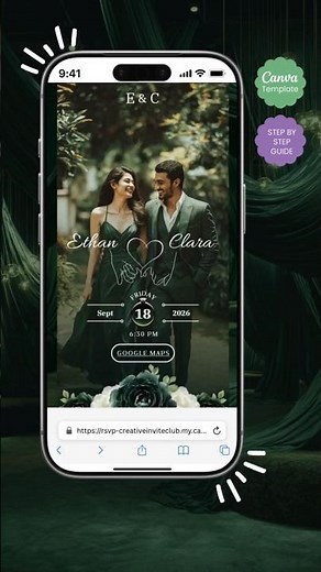 Evergreen Floral Wedding E-Invite Canva Template, Romantic Animated Digital, RSVP & Music, Countdown