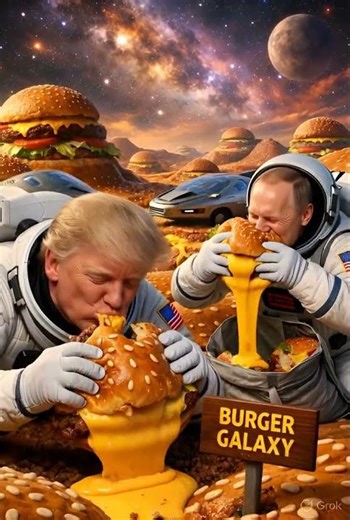 Trump Starts Eating a Planet Made of Burgers! 🍔😂 AI Parody #uspolitics #trump #shorts
