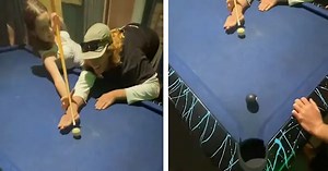 Woman messes up game-ending pool shot