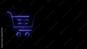 Neon glowing blue color shopping cart icon animation. shopping cart icon animation on black background. Stock Video