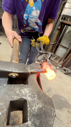 Titus forging the eye on his first hammer. So proud of this young man. The tool he is hammering in the eye is called a drift which he also made. Before this he punched the eye with a slot punch he made as part of our curriculum. There is something so satisfying about making your own tools and then using them. Something extra special helping younger generations have that experience. This young man works so hard, listens well and is going to be able to do anything he puts his mind to. Feeling insp