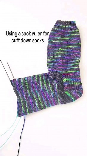 2.2K views | I love that sock rulers work for both toe up and cuff down socks! For a cuff down sock, just insert the sock ruler into the heel and knit until the line for your show size. Then start the toe! Do you like to make your socks toe up, cuff down, or both? | Twice Sheared Sheep | Facebook