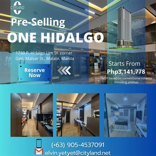 Give your child a future-ready home in the heart of Manila. ✨ Discover elevated city living at ONE HIDALGO, where comfort, accessibility, and modern design come together. 📍 Malate, Manila 1730 P. Hidalgo Lim St. corner Gen. Malvar St. Secure your unit for ONLY ₱15,000 — limited slots available. 🏛️ Nearby Lifestyle & Academic Landmarks • LRT Pedro Gil Station • Philippine Christian University • UP Manila • Philippine General Hospital • Philippine Women’s University • St. Paul University Manila 