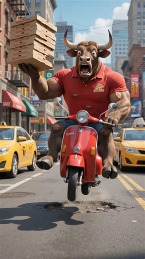 🐂🍕 Bull Man Becomes a Pizza Delivery Rider! 😂 | Funniest AI Animation #shorts