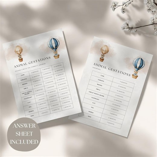 Animal Pregnancy Baby Shower Game   Answer Sheet | Printable Baby Quiz | Instant Download | Animal Gestations Game | Baby Shower Trivia WC11 - Etsy