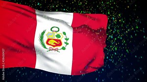 Peru flag waving. snow background. Seamless loop.