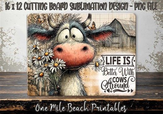 Funny Cow Kitchen Cutting Board Sublimation Designs, Rustic Farmhouse Kitchen Decor PNG (digital Download) - Etsy