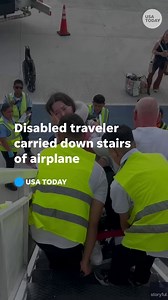 1.4K views · 15 reactions | Tori Lacey, a 26-year-old woman who has spinal muscular atrophy and relies on a custom-made wheelchair to get around, was carried down a set of stairs in an aisle seat on a recent flight to Costa Rica because her plane did not have a jet bridge. https://bit.ly/4bY3dsu | USA TODAY Video | Facebook