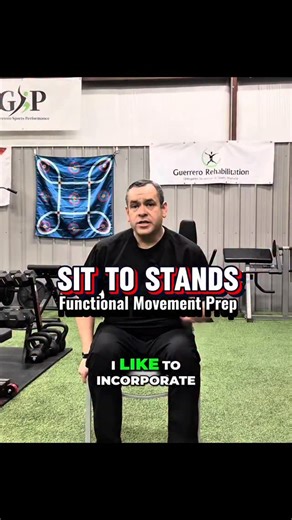 Chad Guerrero OT,COMT,CPT,SMT,Dip.OMT,SCC,PES,CES on Instagram: "Sit-to-Stand: The Foundation of Functional Movement 💪🪑 The sit-to-stand exercise isn’t just “getting up from a chair.” It’s one of the most essential functional movements we perform every single day. Preparing the body for functional movement is critical because it: ✔️ Builds lower-extremity strength ✔️ Improves balance and postural control ✔️ Reinforces proper movement patterns ✔️ Reduces fall risk ✔️ Transfers directly to real-