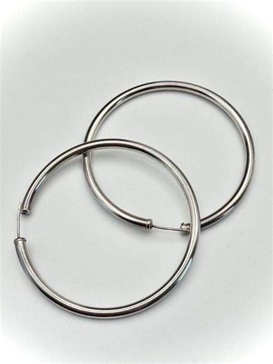 Vintage Endless Hoop Large Hollow Pierced Earrings Sterling Silver