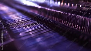 A closeup of an automated machine seamlessly weaving together strips of fabric to create a unique piece of clothing. The microfactorys close proximity to consumers allows