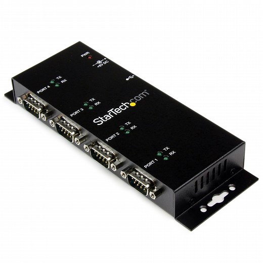 4 Port USB to DB9 RS232 Serial Adapter Hub – Industrial DIN Rail and Wall Mountable - TAA