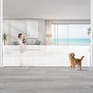 200" Retractable Baby Gates Dog Gate Extra Wide, 42" Tall Child Pet Safety Gate with Reinforced Strips for Stairs, Long Mesh Garage Gates Fence for Outdoor Indoor Large Openings Driveway Decks Patio