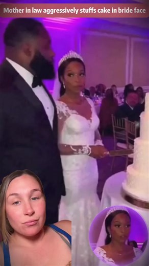 Toxic Mother-in-law aggressively stuffs cake in bride’s face on wedding day after bride and groom decide they don’t want to do a traditional cake cutting. #bride #groom #motherinlaw#weddingcake #cakecutting