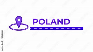 Poland name with location icon animation. Alpha matte with transparent background 4K resolution.