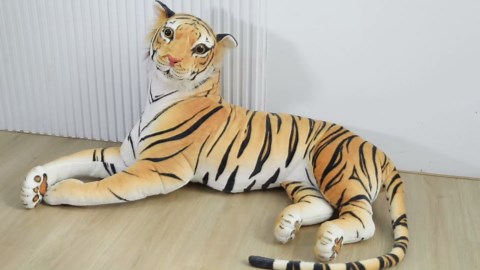 67/51/43 Inch Giant Tiger Plush,PP Cotton Tiger Pillow,Yellow & White Tiger Plush,Tiger Stuffed Animal for Kids Gift Home Decor (43'' Yellow)