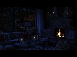 Cozy Winter Patio Ambience - Crackling Fireplace Sounds & Snow Falling For Relaxation Cozy Ambience