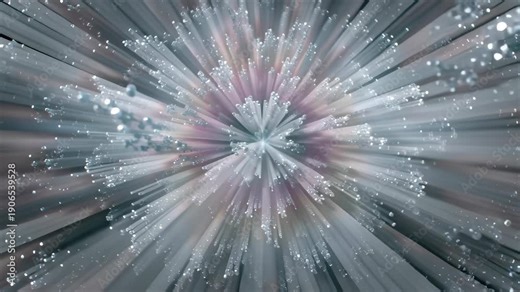 Abstract sparkling light burst on completely black background. Radial rays expanding in glowing sequence. Digital particle explosion effect for visual animations and transitions