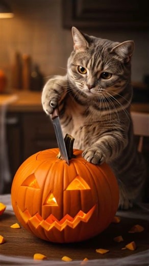 Cat cutting In face Pumpkin!