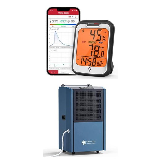 Bluetooth Hygrometer Thermometer for Home (iOS & Android) and 305 pt. 9,500 Sq. Ft. Dehumidifier Combo - The Home Depot