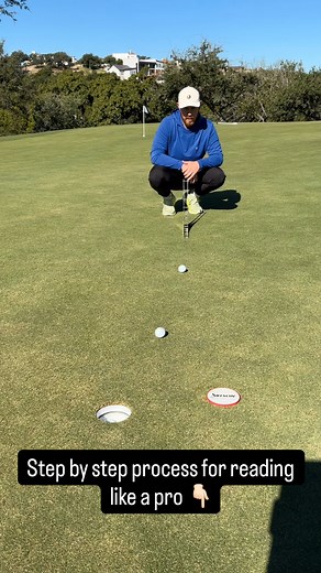 1. Get the stimp of the greens. (Usually, you can ask in the pro shop.) These here are at 10! 2. Pace off your distance to the hole, in feet. 3. Estimate what percent slope you are putting at 2/3 of the way to the hole. 4. Open up your putting charts, and find the corresponding tile - in this case: 9’ 3%, 10 stimp = 15” break. 5. Hit your line with good speed and you’ll have a great chance of making it! Don’t have putting charts? Comment “CHARTS” and I’ll send you over a free copy! #golfcoach #S