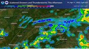 With rain showers still ongoing currently, additional scattered showers and a few rumbles of thunder are expected again this afternoon into the early evening hours. While severe storms are not expected, it wouldn't be a total surprise to see small ice pellets/hail in any stronger cell. The animation down below is one model's interpretation of the timing & location, it should not be taken as gospel. | US National Weather Service Morristown Tennessee