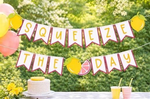 Lemonade Banner – Fully Assembled Party Banner – Squeeze the Day, Lemonade Bar, Lemonade Stand, Welcome Baby, Custom Name Options - Etsy