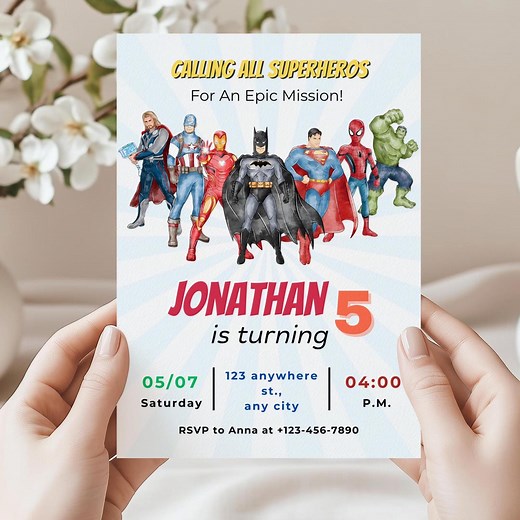 Editable Superhero Birthday Invitation| Superhero Birthday Invite| Avengers Birthday Party| Spiderman Batman Invite| Boys Invitation| Canva - Etsy