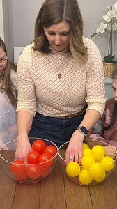 Color Switch Prize Game 🤩 Two bowls, each holding different colored balls. From the start, you must pick up one from each side at the same time, working towards switching all the balls from one side to the other with no mistakes. Go too slow, and you're out! Who can do it? #prizegame #prizes #games #switcher #ballgames #family #fun | Rob And Elizabeth
