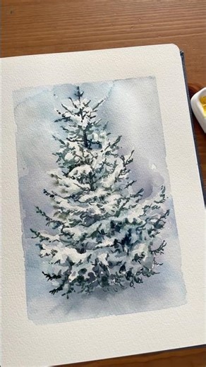 Snow-Covered Pine Tree Watercolor | Winter Nature Sketch #short