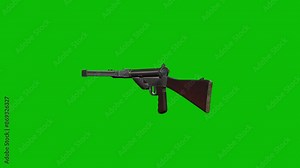 3D model of a World War 2 submachine gun sten rotating 360 degrees on green screen 3D animation