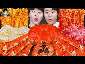ASMR MUKBANG | FIRE Noodle & Spicy Seafood & Octopus & Kingcrab | COOKING & EATING SOUND!
