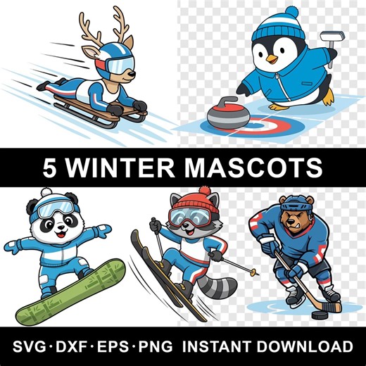 Winter Sports Animals Mascot SVG Vector Bundle: Sport Logo Designs (digital Download) - Etsy