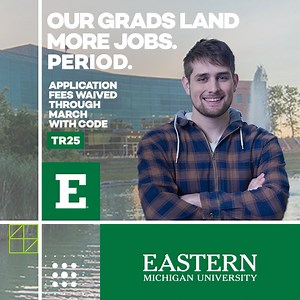 Don't miss out - application fees waived through March! Take the next steps in transferring to EMU today. Start the journey and allow us to help through the admissions process. https://bit.ly/41BeThf | Eastern Michigan University