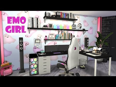 EMO GIRL'S BEDROOM 🤩 | Black & Pink | The Sims 4 | CC Speed Build