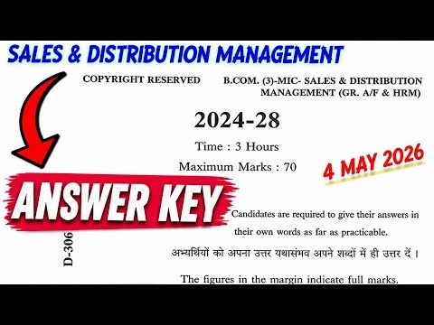 🔥Answer key Minor Sales & Distribution management. LNMU B.com semester 3 exam 4 may 2026.
