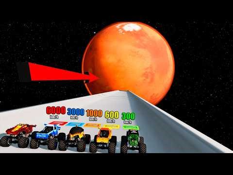 Space MONSTER TRUCK Speed ​​Boost (300, 600, 1000, 3000, 6000 km/h) - BeamNG Monster Truck Crashes
