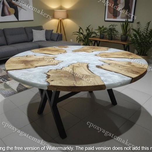 Large Round White Epoxy Resin Dining Table, Live Edge Olive Wood Kitchen Table, Modern Luxury River Table, Handmade Housewarming Gift - Etsy