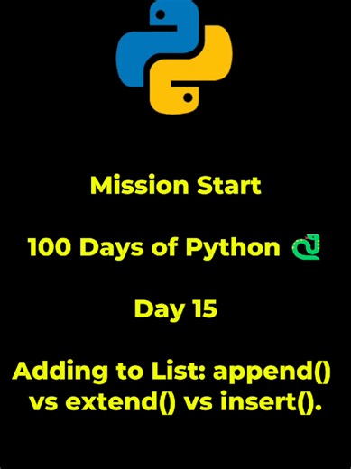 Python Tutorial for Beginners | Day 15 | Adding to List: append() vs extend() vs insert() #python #py #pythonprogramming #PythonBeginners #SHCK