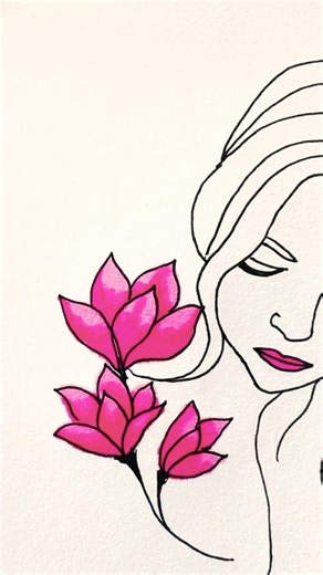 Easy Aesthetic Flower Face Drawing 🌸 #doodle #lineart #shortvideo #diy