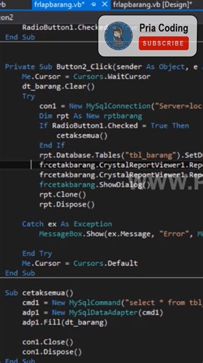 Cara Membuat Laporan Crystal Report dengan Dataset di VB.Net #tricks #vbnet #CrystalReport #Dataset #vbnettips #vbnetskills #vbnettricks #vbnettutorial #reels #coding | Pria Coding