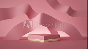 abstract pink fashion background, silk ribbons waving endlessly above empty pedestal looped animation, square box blank mockup. Modern minimal motion design. Commercial product display stand, showcase Stock Video